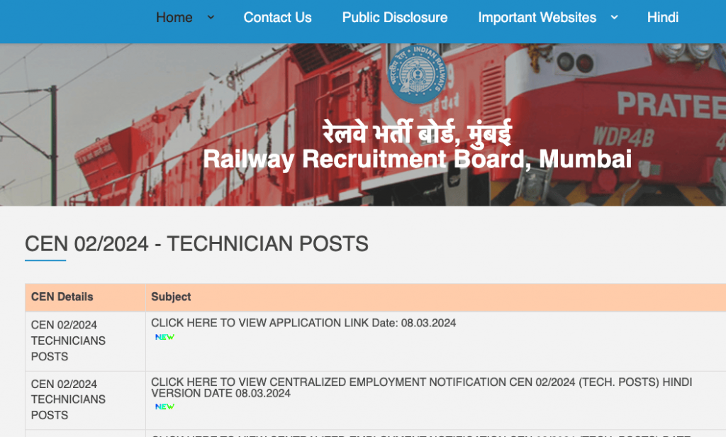 RRB Mumbai Technician Recruitment 2024, Apply Online For 1284 Posts ...